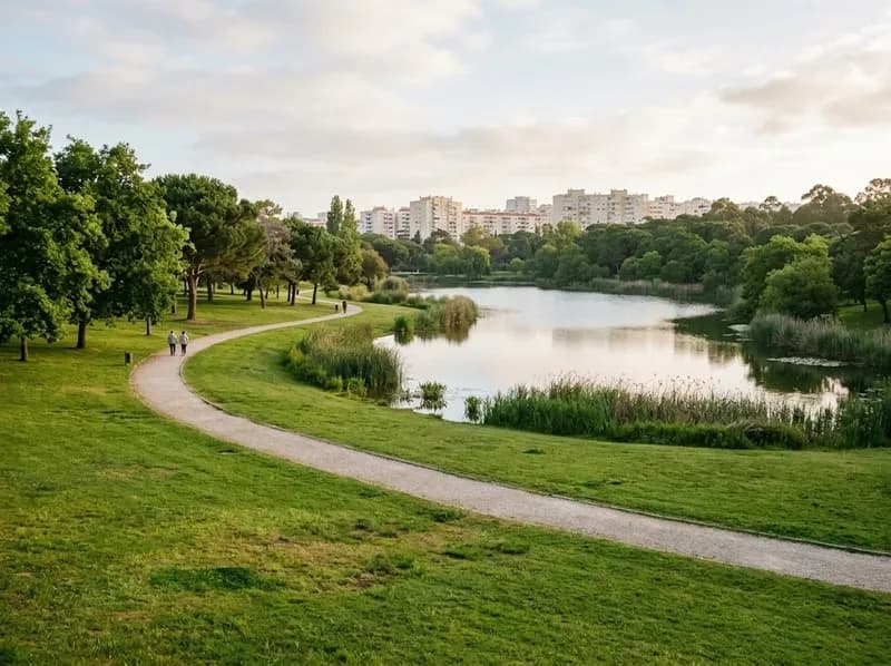 Parque verde com caminhos em Loures