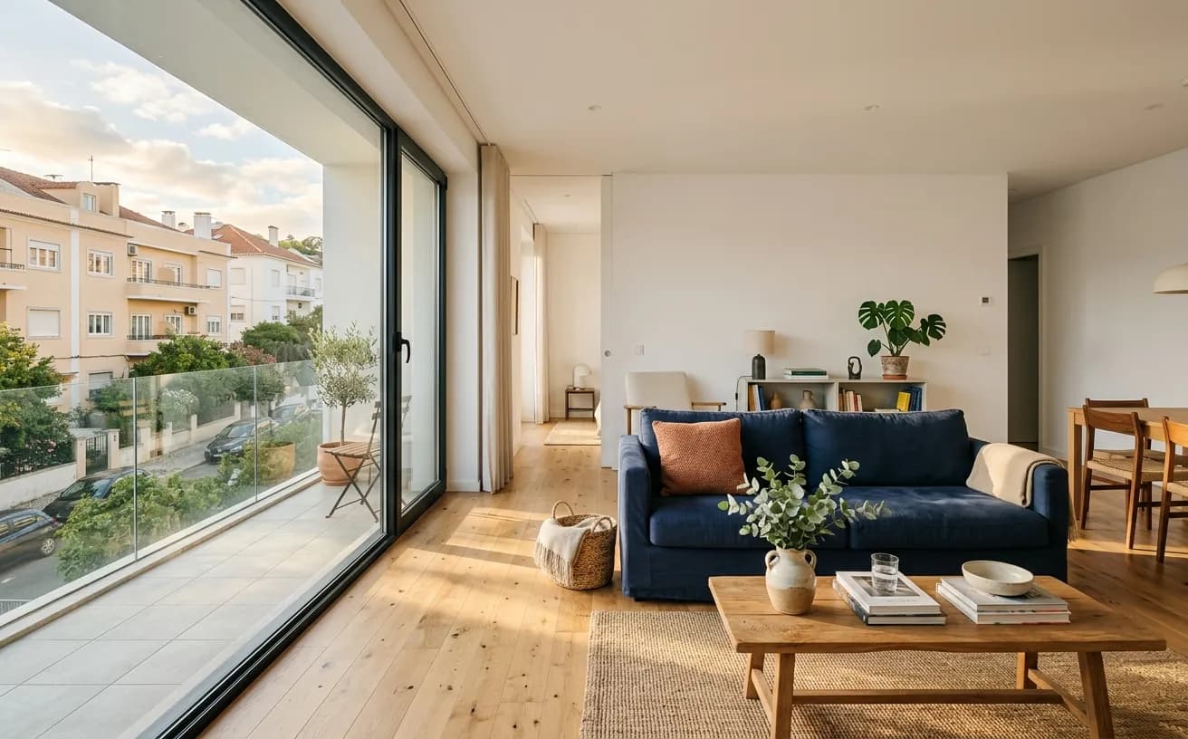 Sala de apartamento luminosa em Loures com janela para a rua